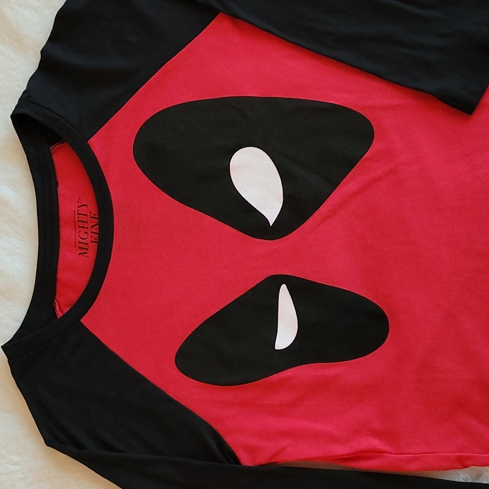 Marvel X Mighty Fine Red & Black Deadpool Character Raglan Shirt Small - Picture 2 of 9